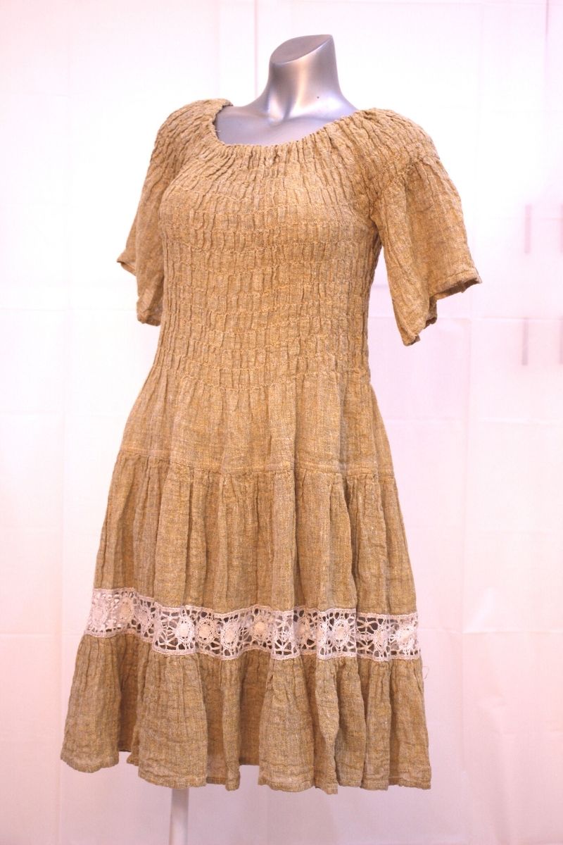 Pure Linen White or Gold Lace Dress