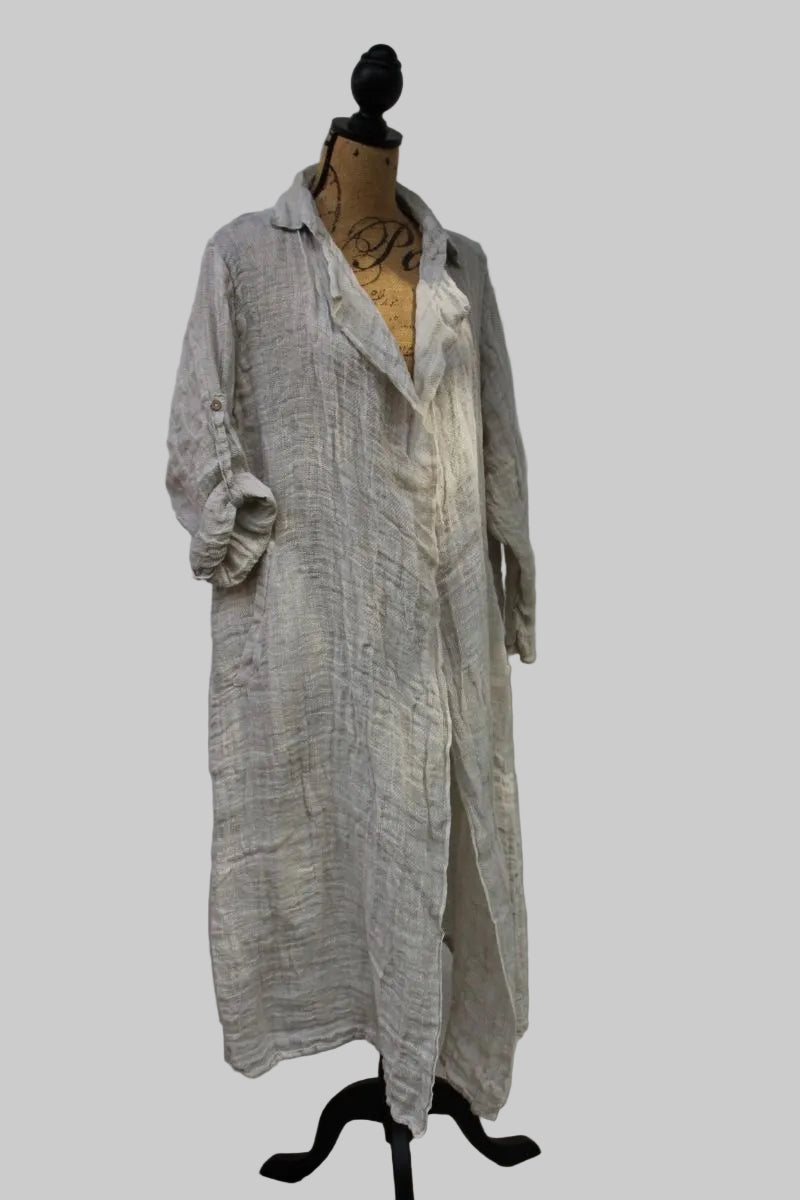 pure linen long duster on a mannequin