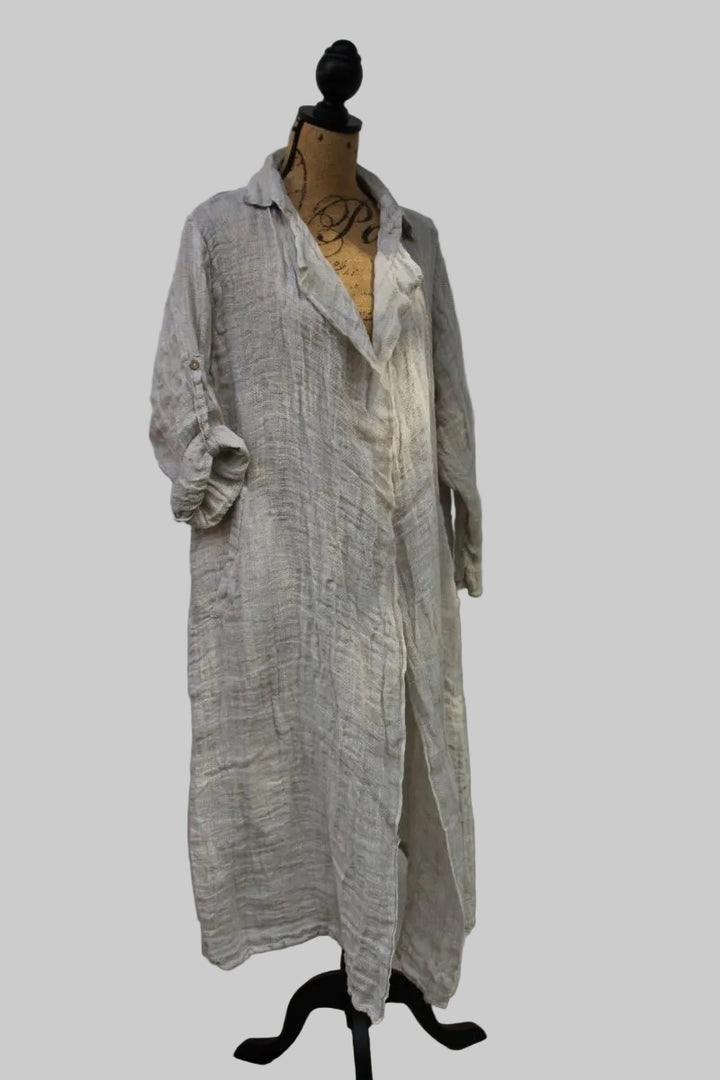 pure linen long duster on a mannequin